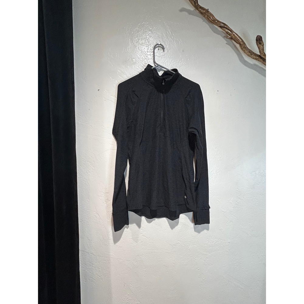 Apana Womens Quarter Zip Pullover Long‎ Sleeve Thumbhole Top Charcoal Gray Large